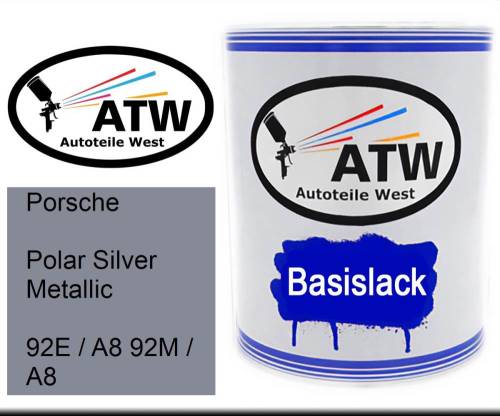Porsche, Polar Silver Metallic, 92E / A8 92M / A8: 1L Lackdose, von ATW Autoteile West.